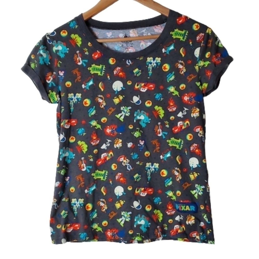 Disney Parks Pixar Allover Character Print Toy Story Monsters Inc Blouse XSmall